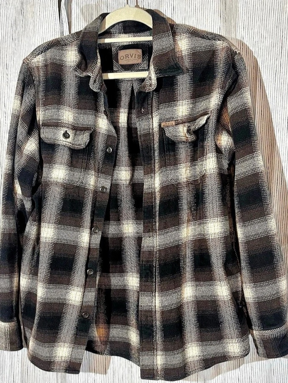Orvis Classic Collection Plaid Flannel Shirt Jacket Men's Brown & Black Large
